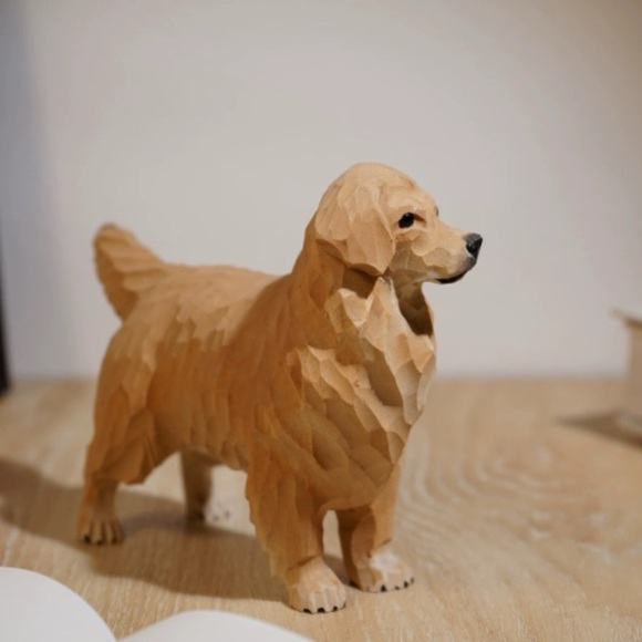 Hand-Carved Wooden Golden Retriever Figurine Rustic Pet Decor - Picture 2 of 7
